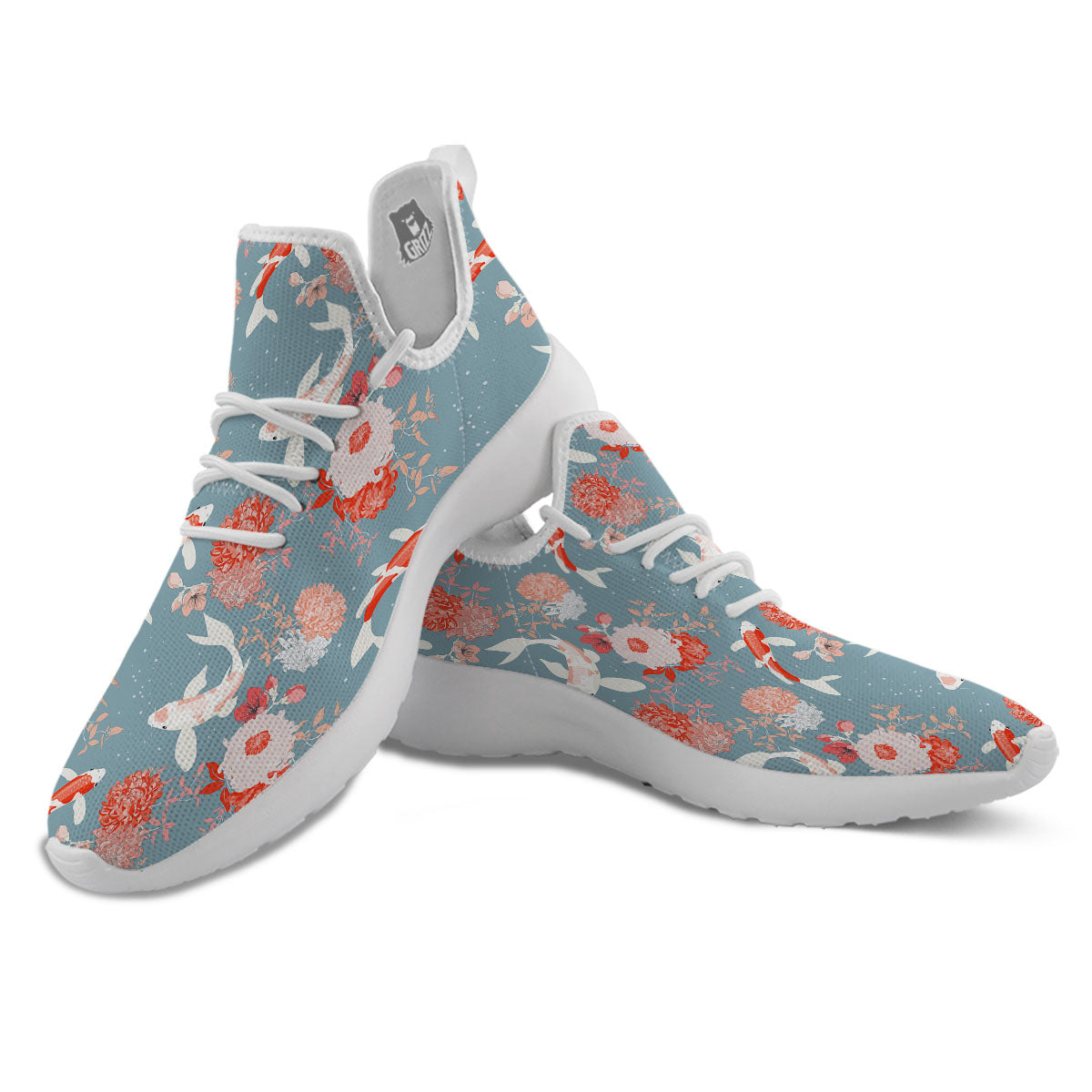 Chrysanthemum And Koi Carp Print Pattern White Athletic Shoes-grizzshop