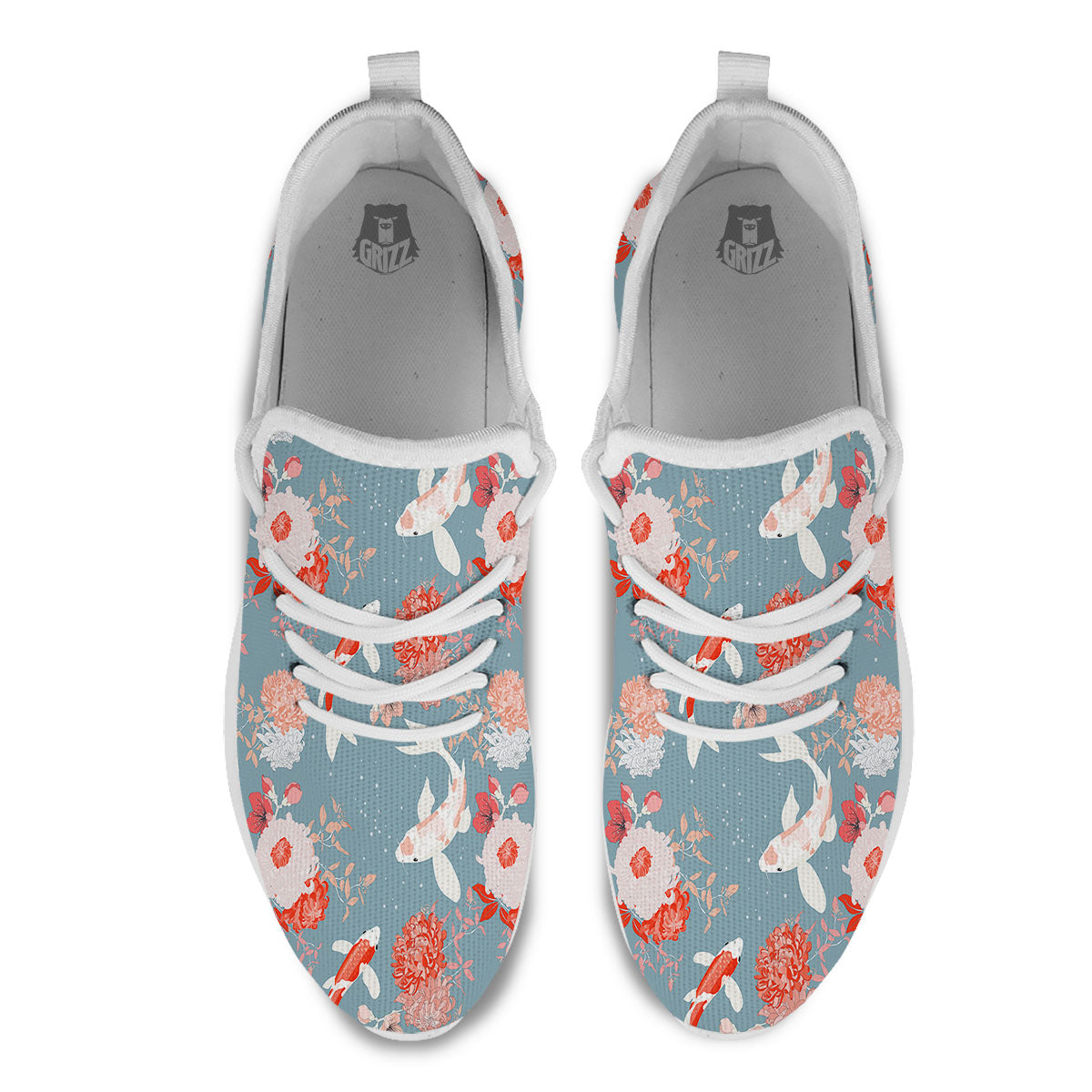 Chrysanthemum And Koi Carp Print Pattern White Athletic Shoes-grizzshop