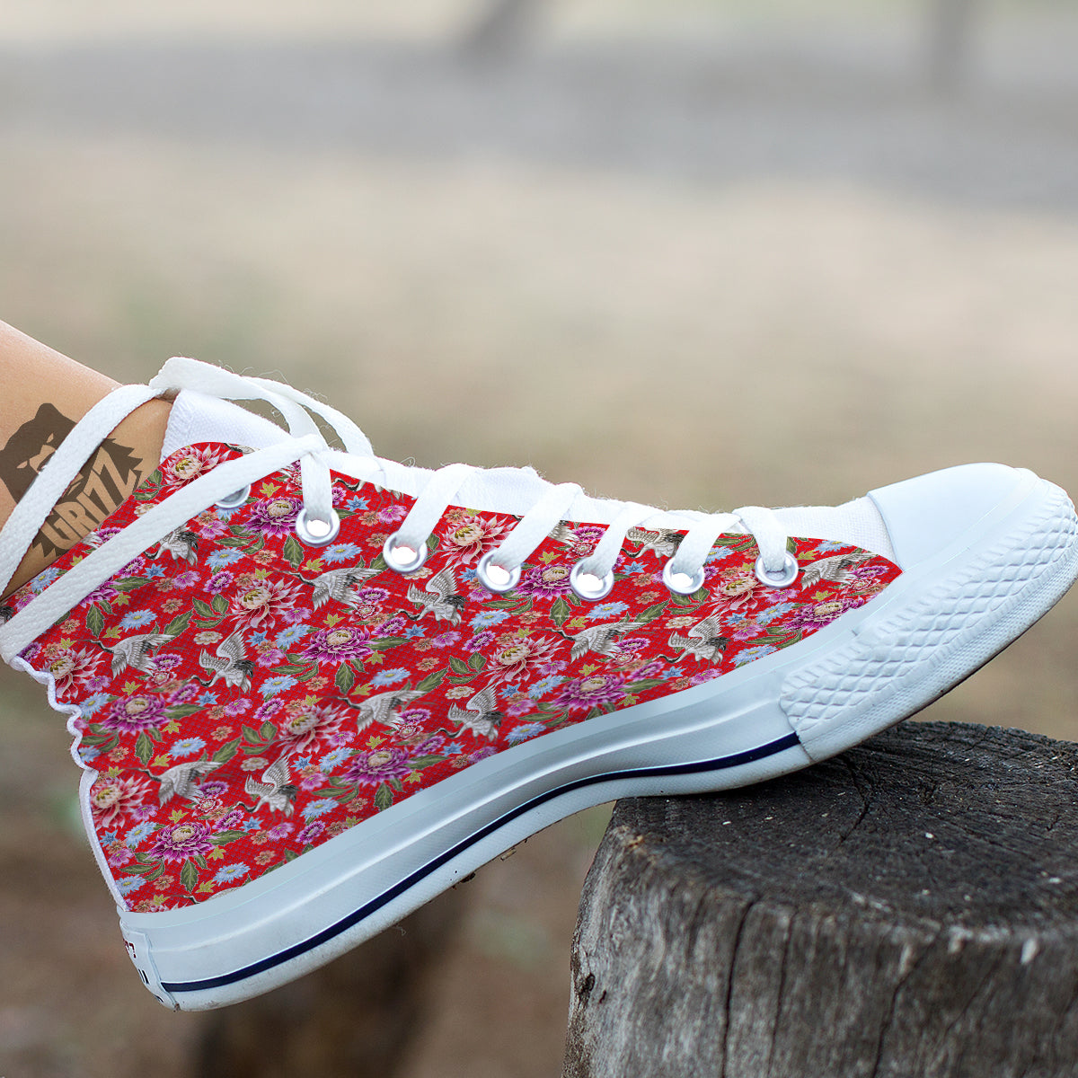 Chrysanthemum Art Print Pattern White High Top Shoes-grizzshop
