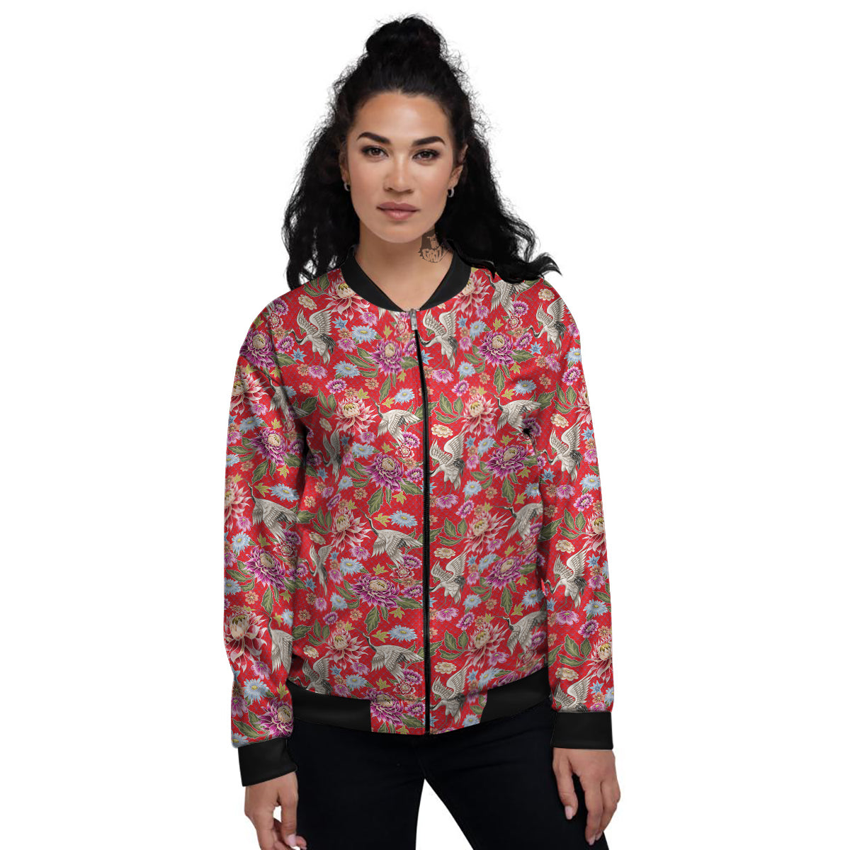 Chrysanthemum Art Print Pattern Women's Bomber Jacket-grizzshop