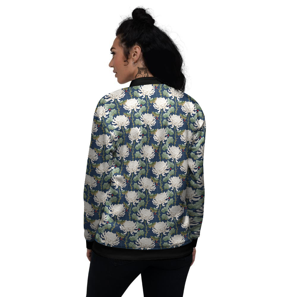 Chrysanthemum Flower Print Women's Bomber Jacket-grizzshop