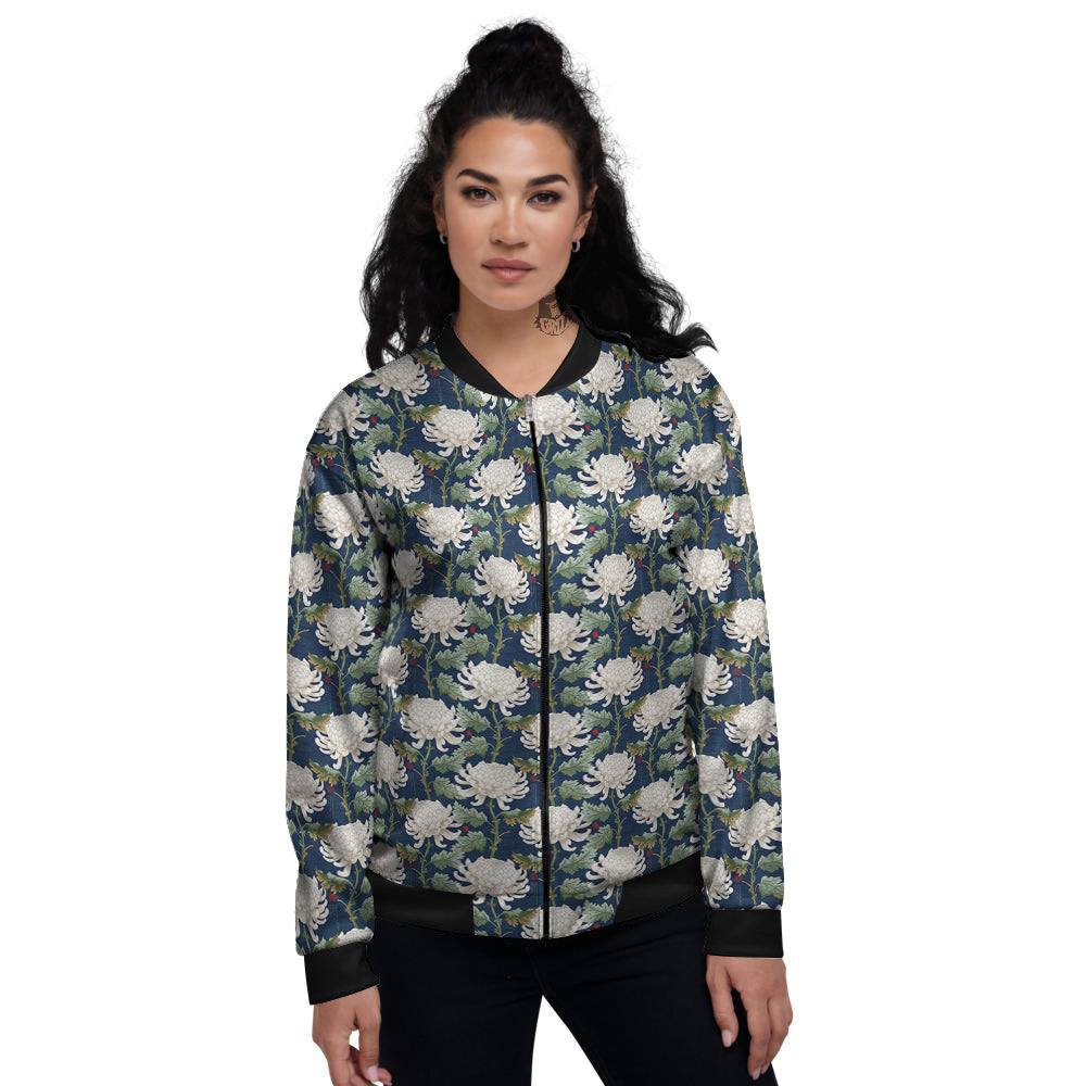 Chrysanthemum Flower Print Women's Bomber Jacket-grizzshop