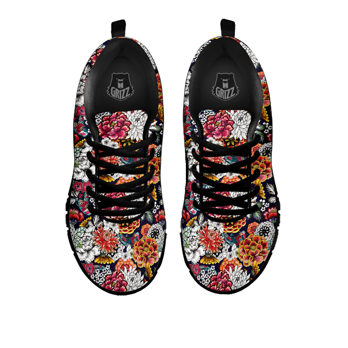 Chrysanthemum Japanese Print Pattern Black Sneaker-grizzshop