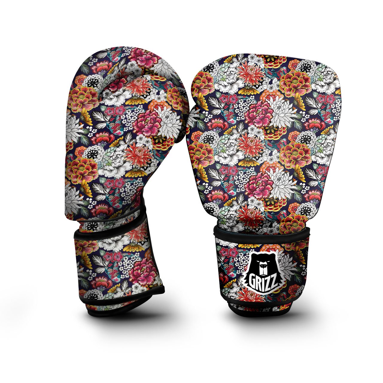 Chrysanthemum Japanese Print Pattern Boxing Gloves-grizzshop