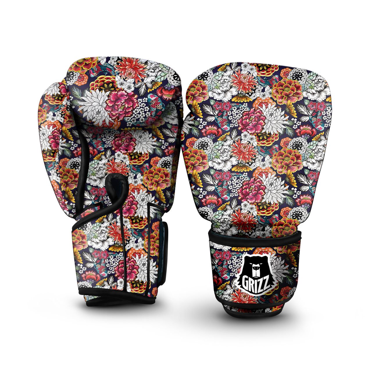 Chrysanthemum Japanese Print Pattern Boxing Gloves-grizzshop