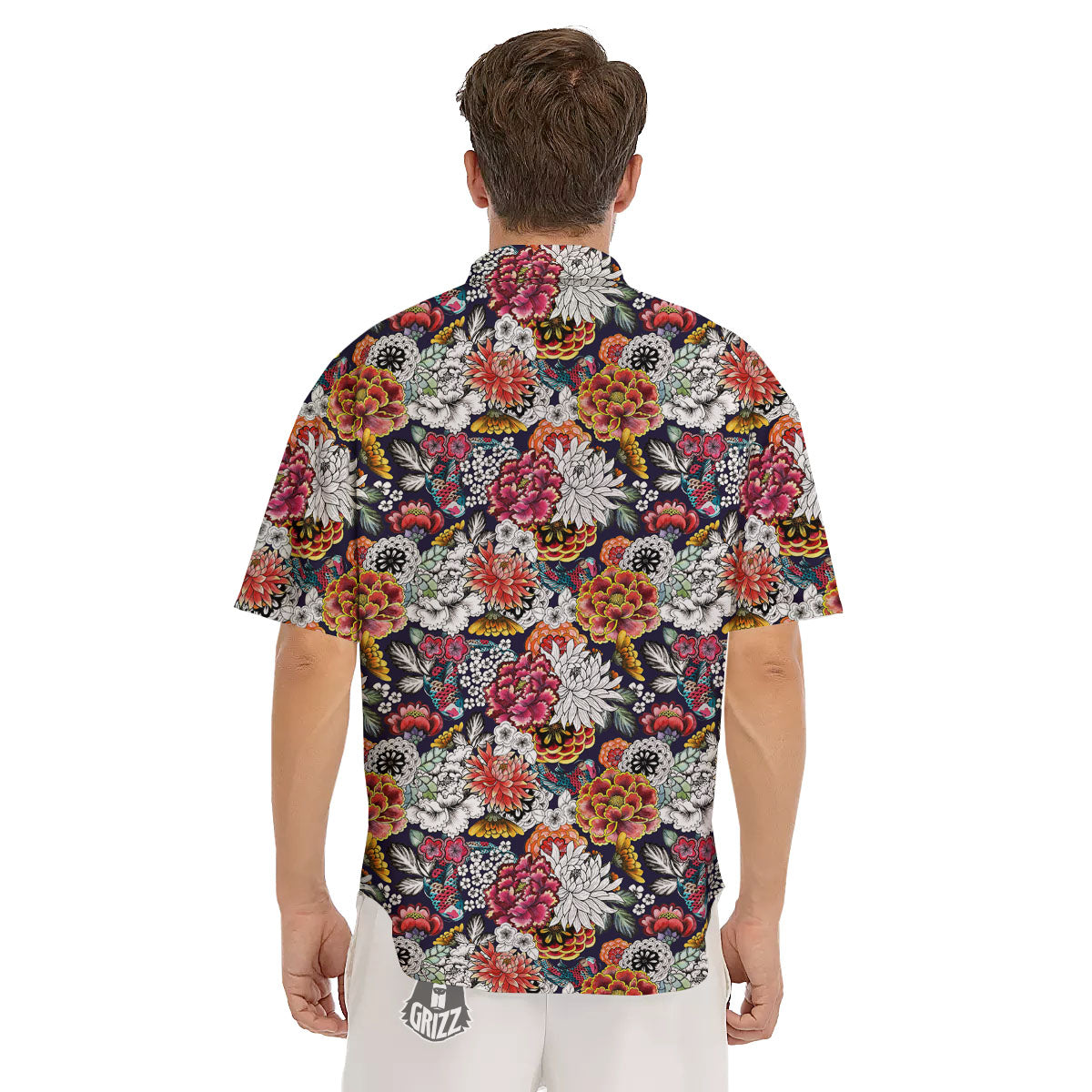 Chrysanthemum Japanese Print Pattern Men's Short Sleeve Shirts-grizzshop