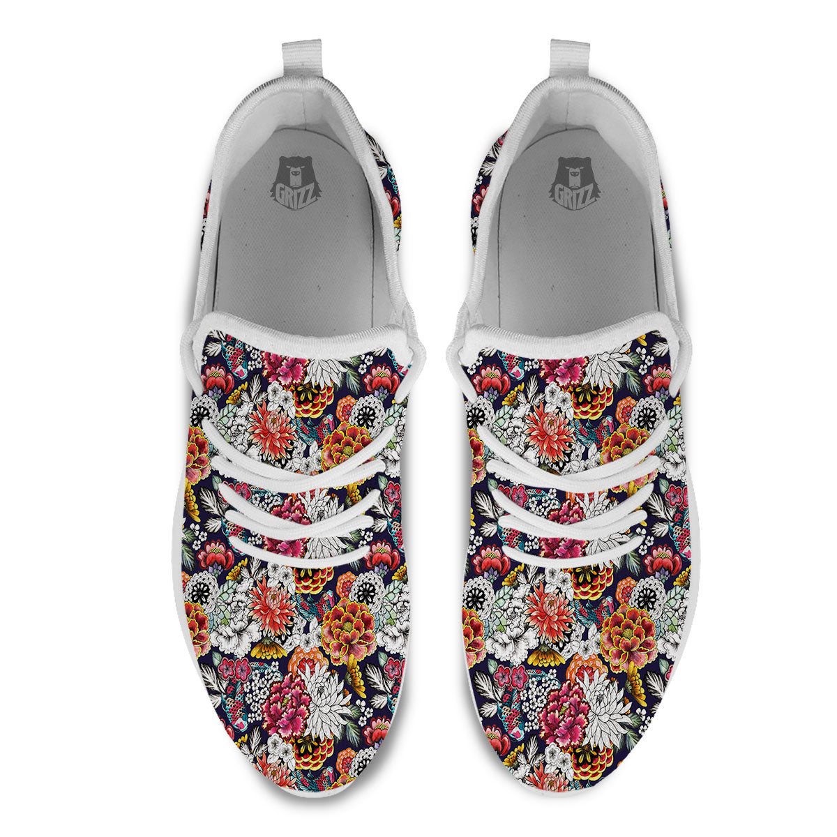 Chrysanthemum Japanese Print Pattern White Athletic Shoes-grizzshop