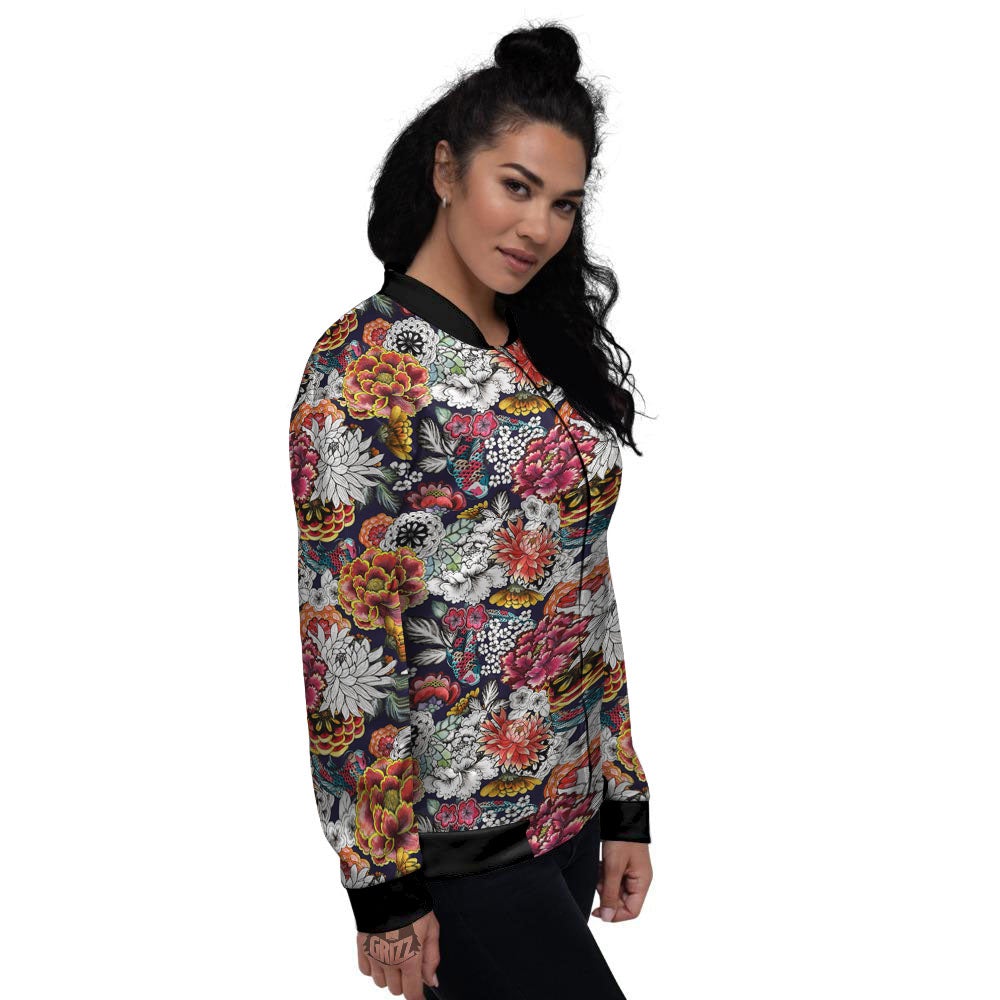 Chrysanthemum Japanese Print Pattern Women's Bomber Jacket-grizzshop