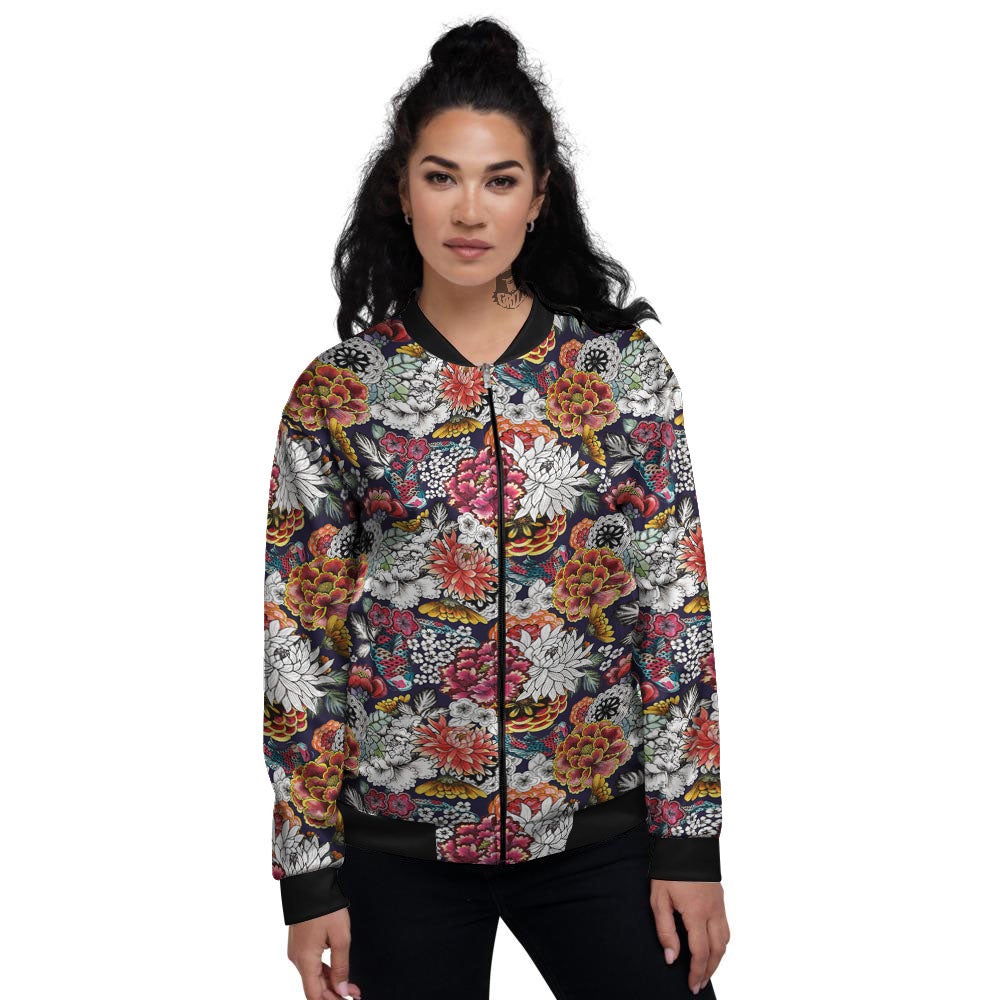 Chrysanthemum Japanese Print Pattern Women's Bomber Jacket-grizzshop
