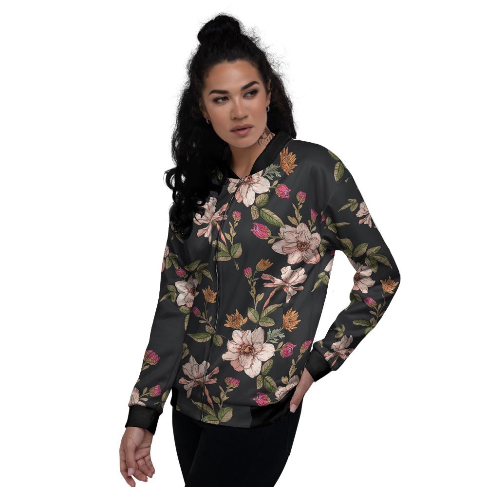 Chrysanthemum Watercolor Print Pattern Women's Bomber Jacket-grizzshop