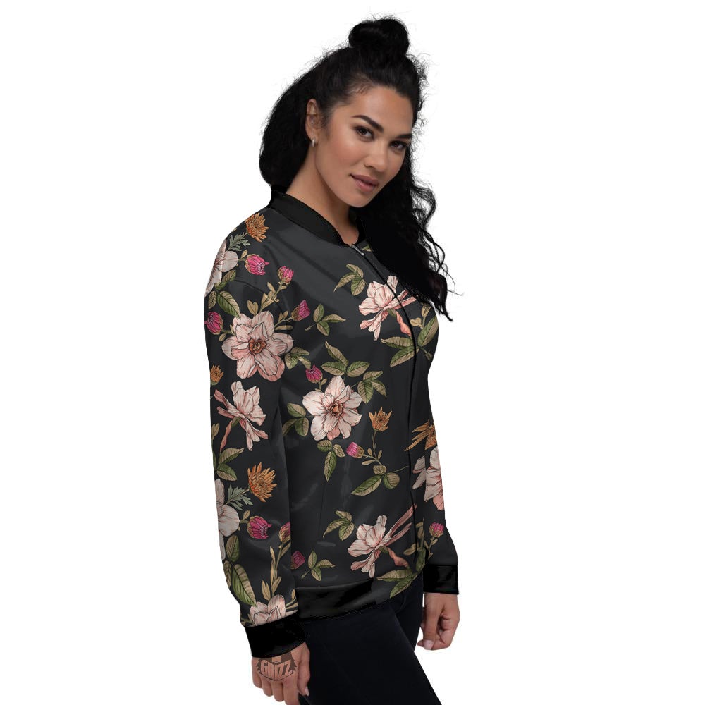 Chrysanthemum Watercolor Print Pattern Women's Bomber Jacket-grizzshop