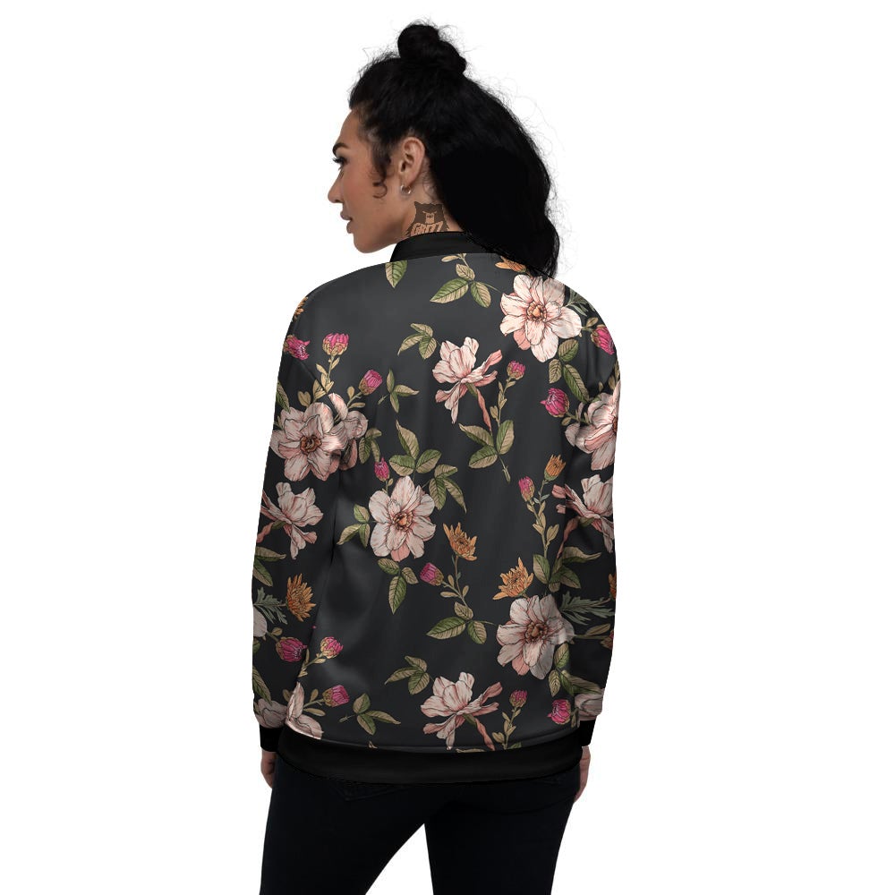 Chrysanthemum Watercolor Print Pattern Women's Bomber Jacket-grizzshop