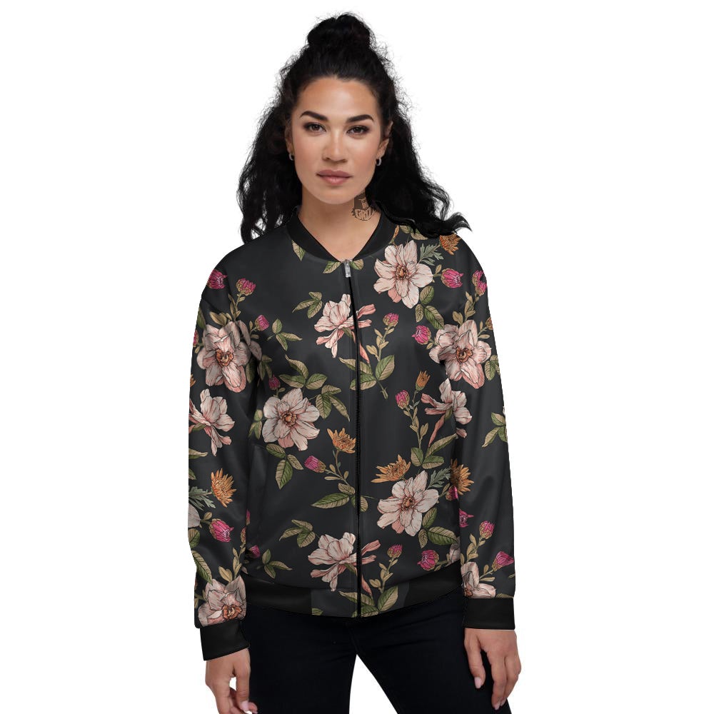 Chrysanthemum Watercolor Print Pattern Women's Bomber Jacket-grizzshop