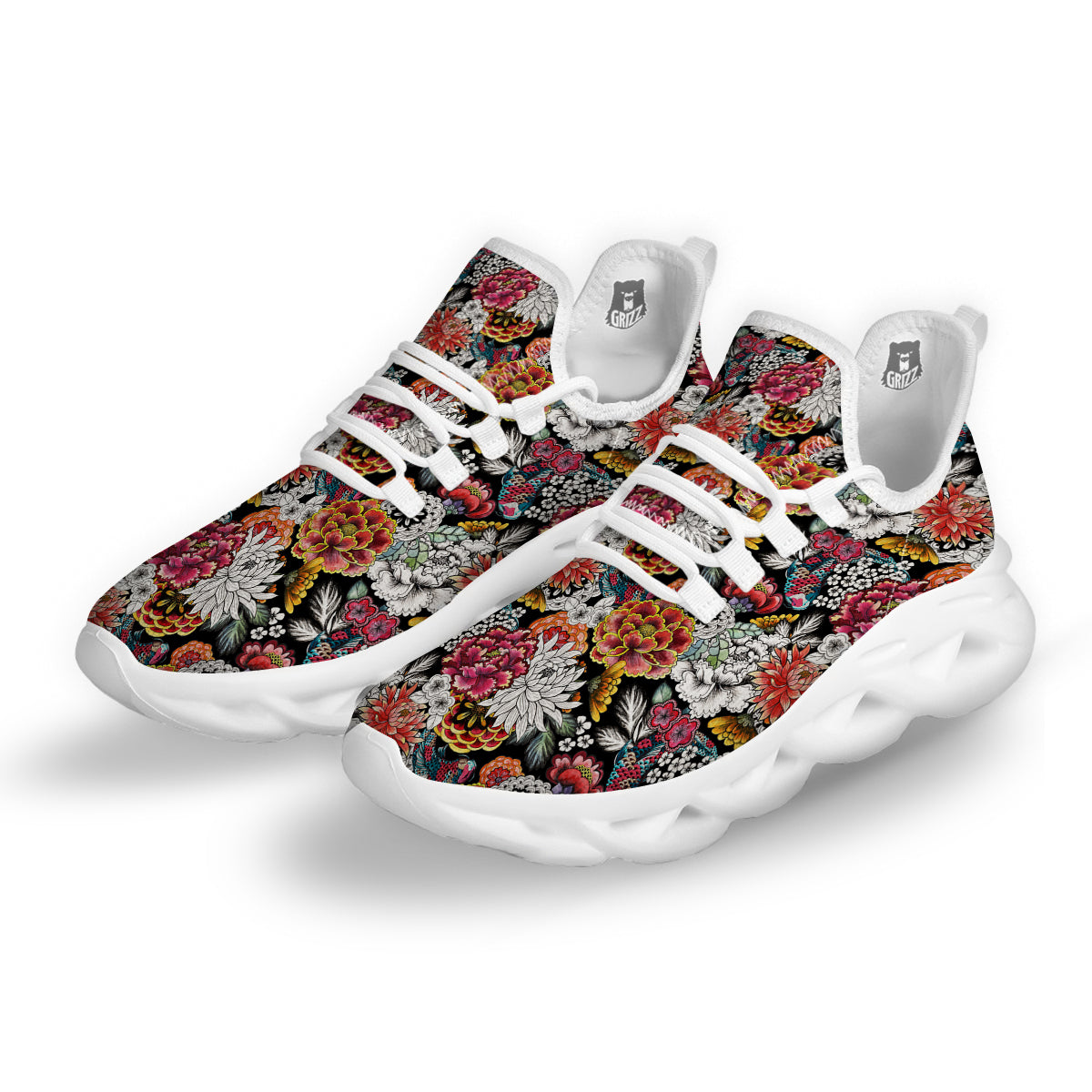 Chrysanthemum Watercolor Print White Running Shoes-grizzshop