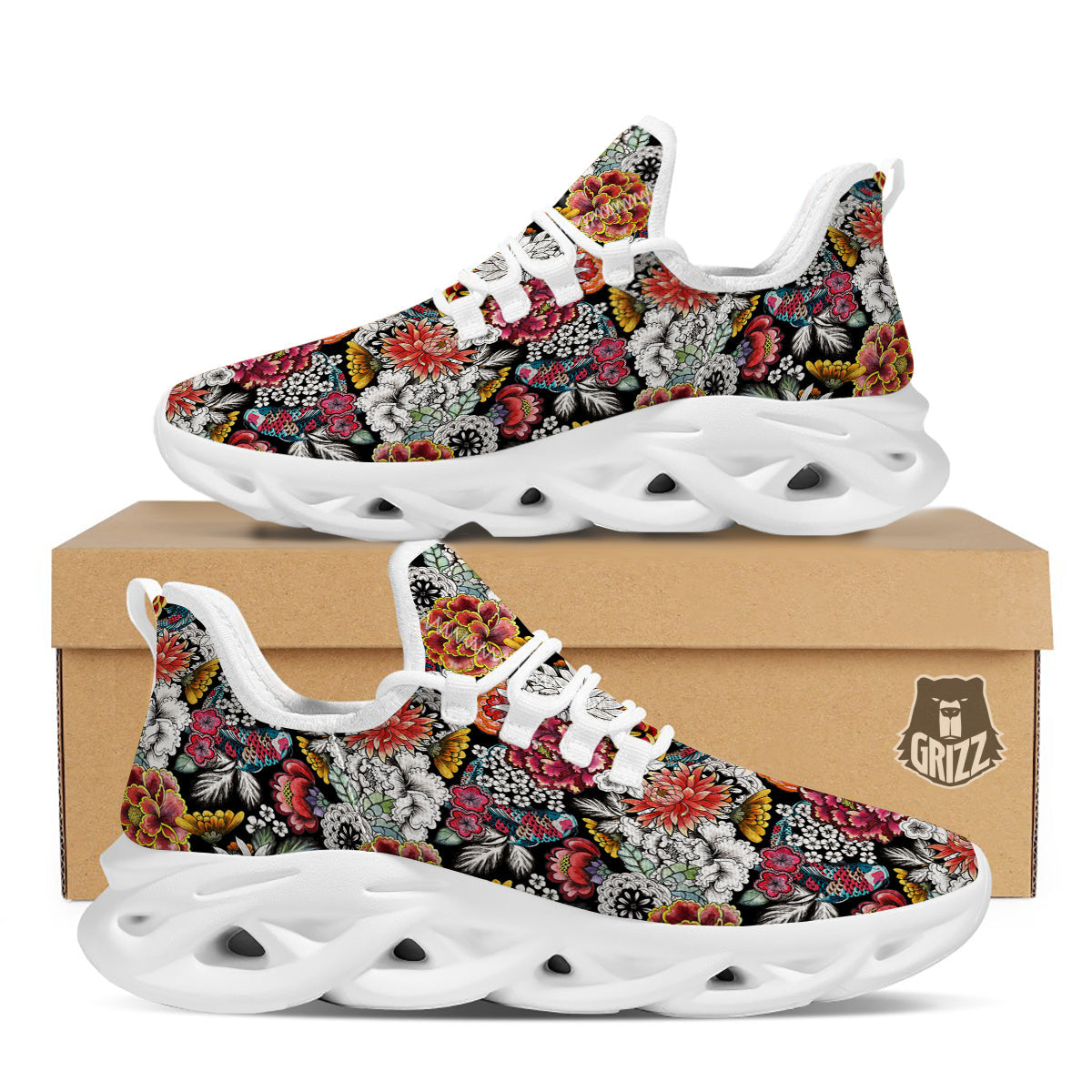 Chrysanthemum Watercolor Print White Running Shoes-grizzshop