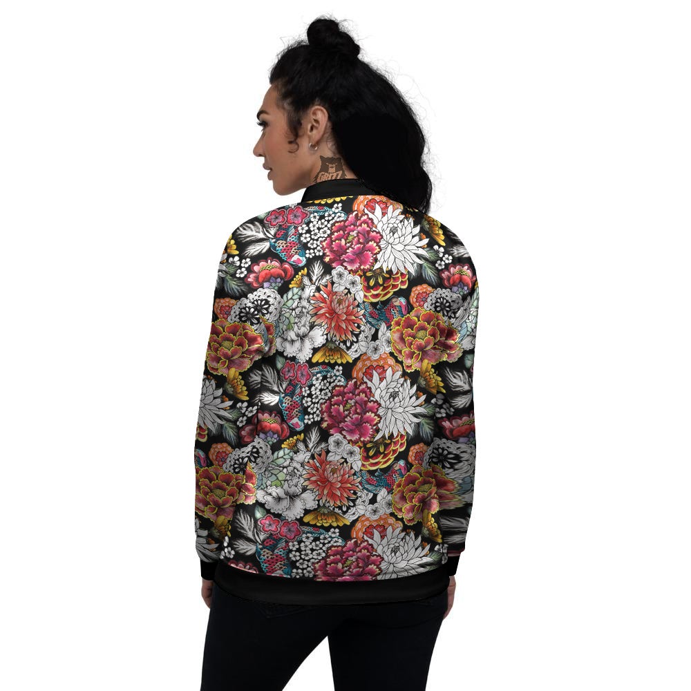 Chrysanthemum Watercolor Print Women's Bomber Jacket-grizzshop