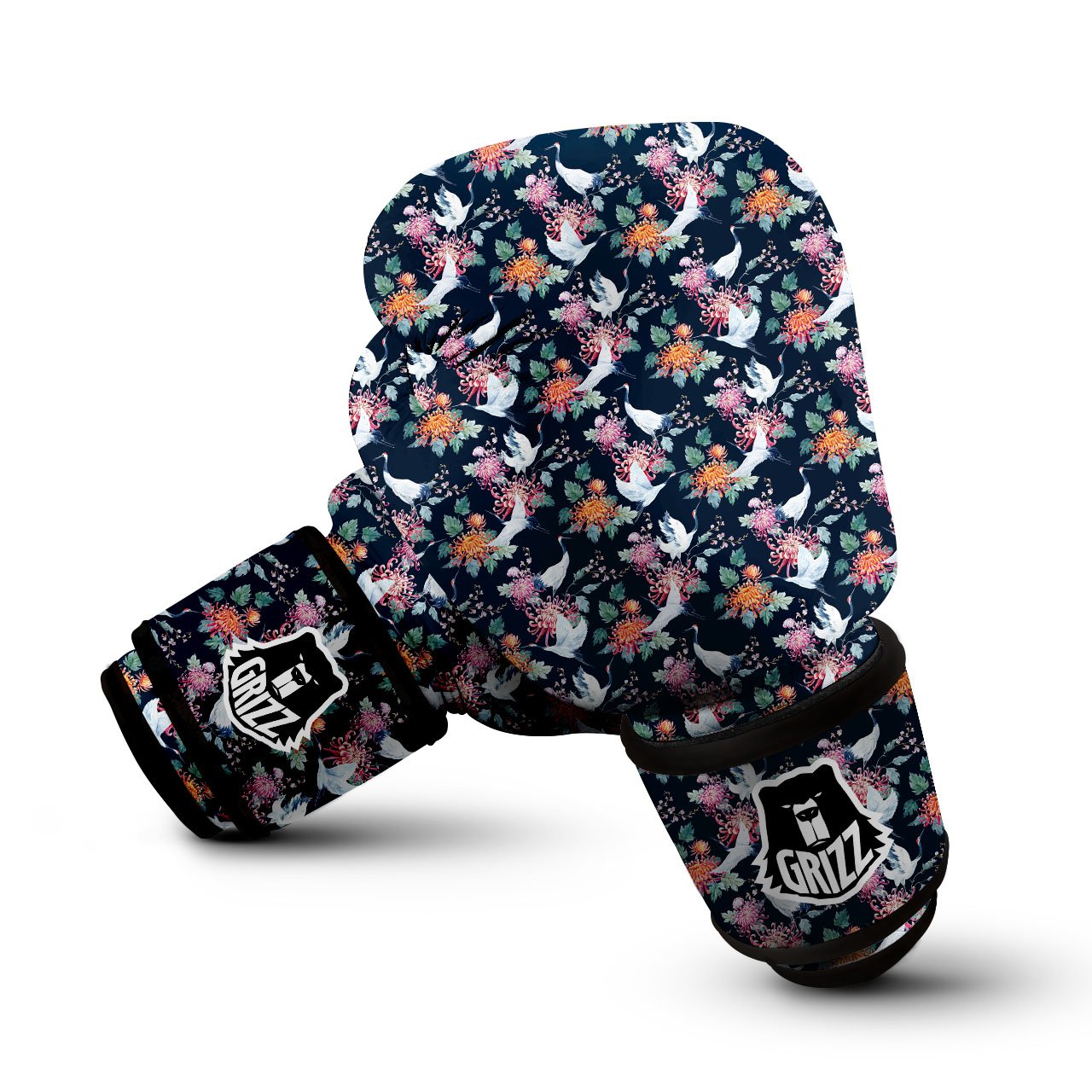 Chrysanthemums And Japanese Cranes Print Boxing Gloves-grizzshop
