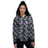 Chrysanthemums And Japanese Cranes Print Women's Bomber Jacket-grizzshop