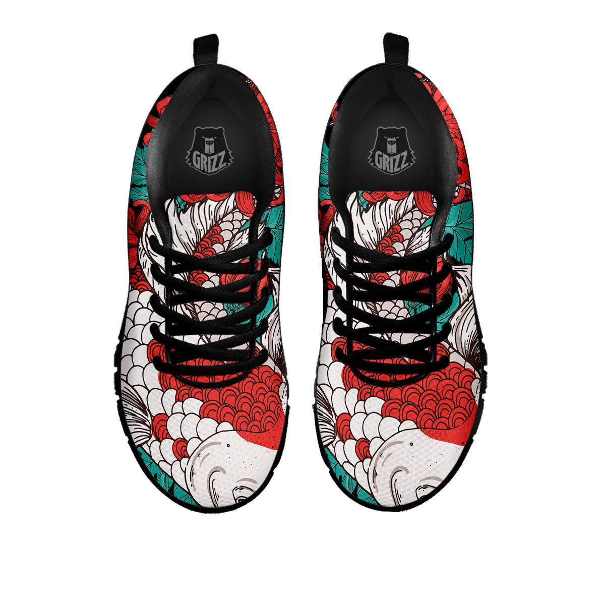 Chrysanthemums And Japanese Koi Print Black Sneaker-grizzshop