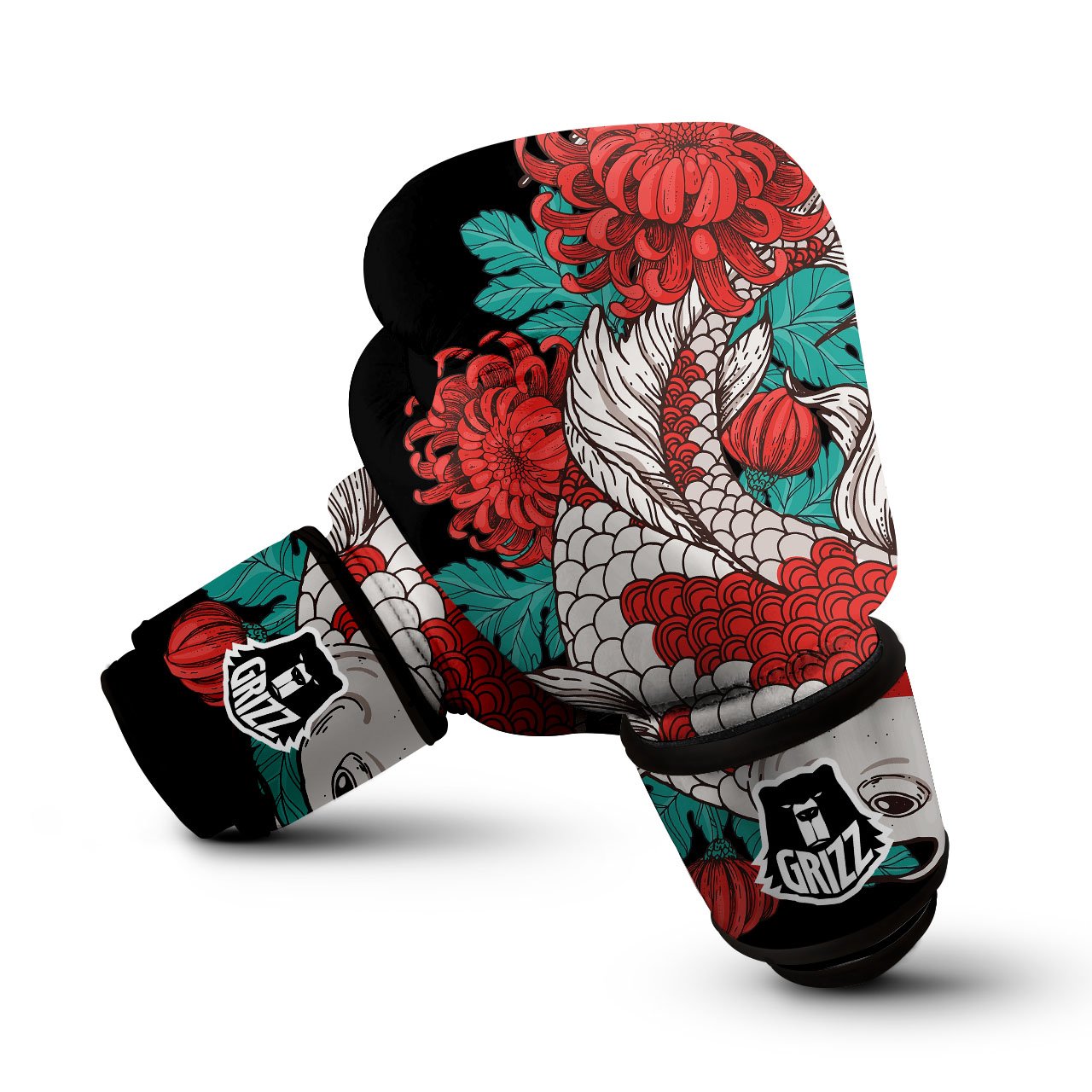 Chrysanthemums And Japanese Koi Print Boxing Gloves-grizzshop