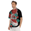 Chrysanthemums And Japanese Koi Print Men's Short Sleeve Shirts-grizzshop