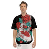 Chrysanthemums And Japanese Koi Print Men's Short Sleeve Shirts-grizzshop