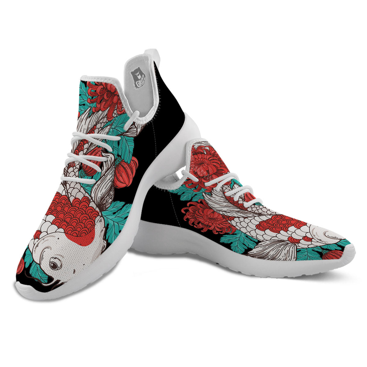 Chrysanthemums And Japanese Koi Print White Athletic Shoes-grizzshop