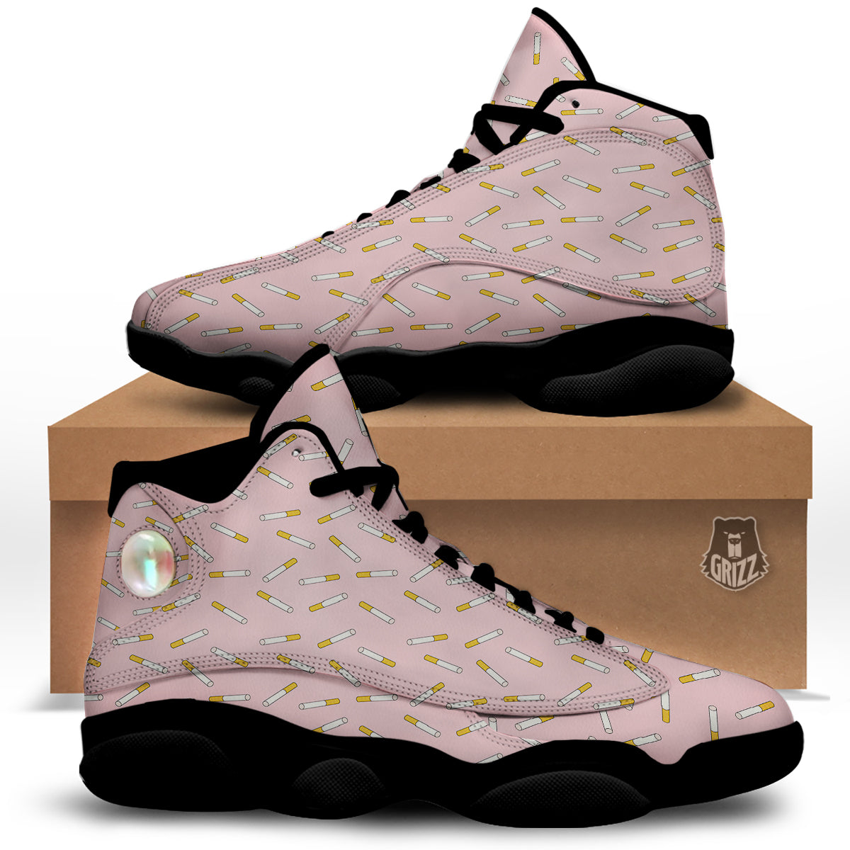 Cigarette And Pink Print Pattern Black Basketball Shoes-grizzshop