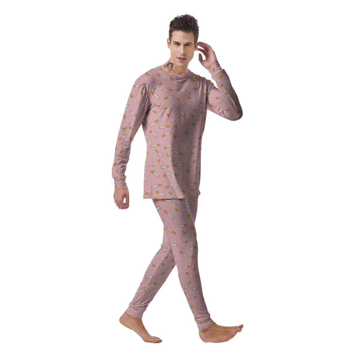 Cigarette And Pink Print Pattern Men's Pajamas-grizzshop