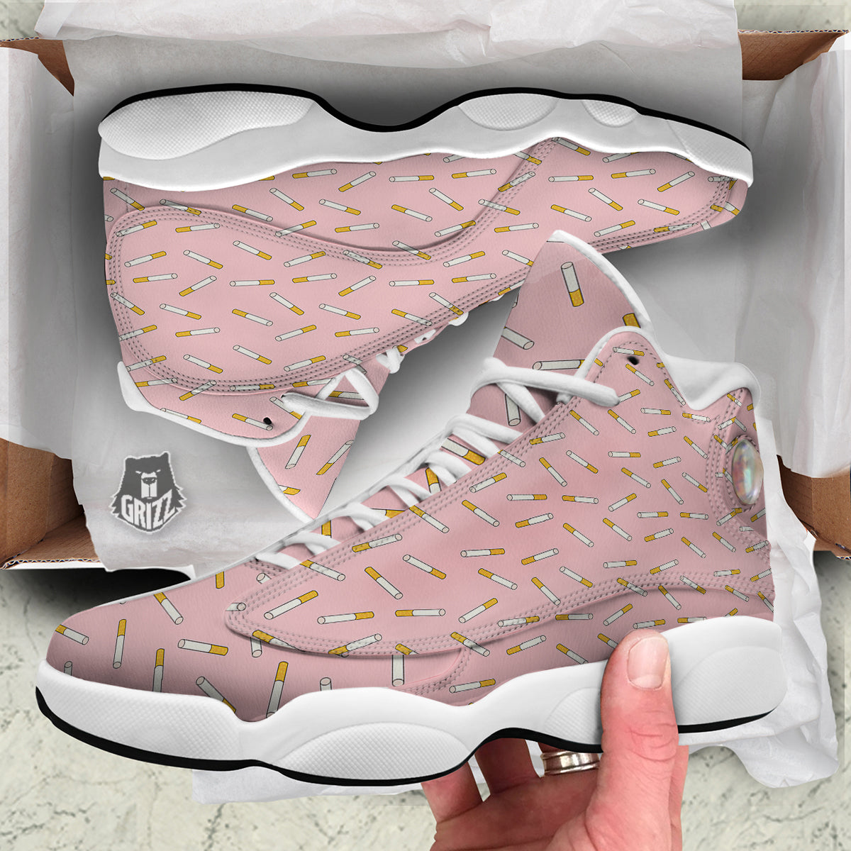 Cigarette And Pink Print Pattern White Basketball Shoes-grizzshop