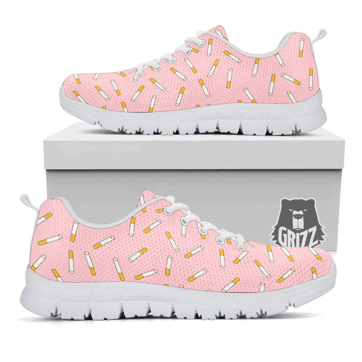 Cigarette And Pink Print Pattern White Sneaker-grizzshop
