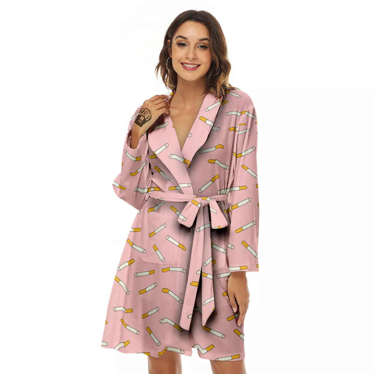 Cigarette And Pink Print Pattern Women's Robe-grizzshop
