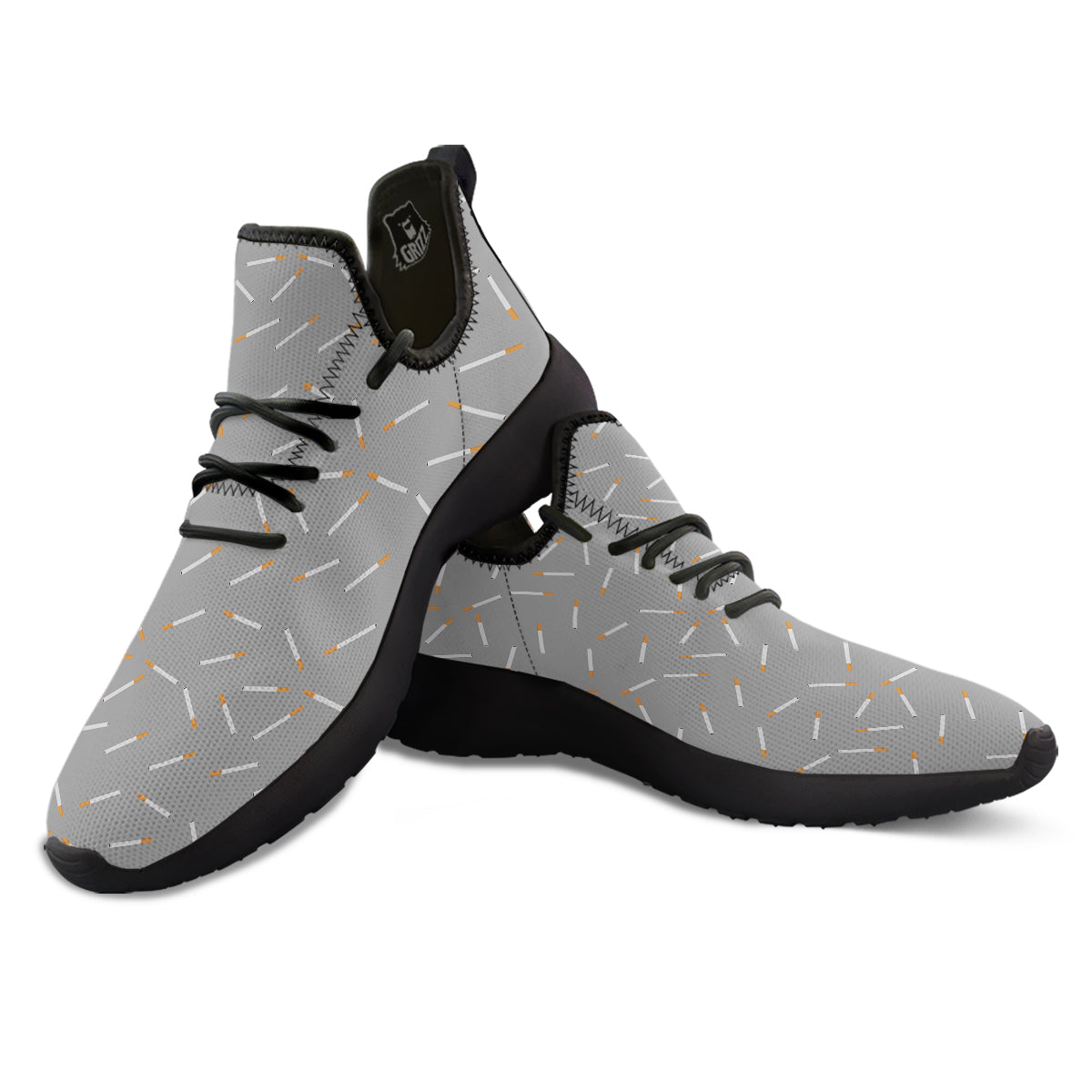 Cigarette Gray Print Pattern Black Athletic Shoes-grizzshop