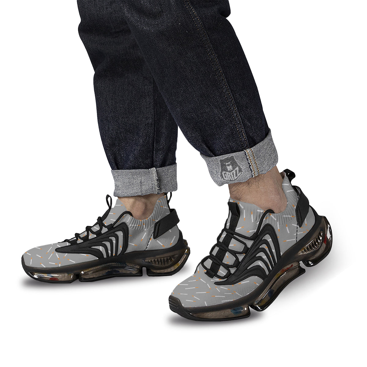 Cigarette Gray Print Pattern Black Gym Shoes-grizzshop