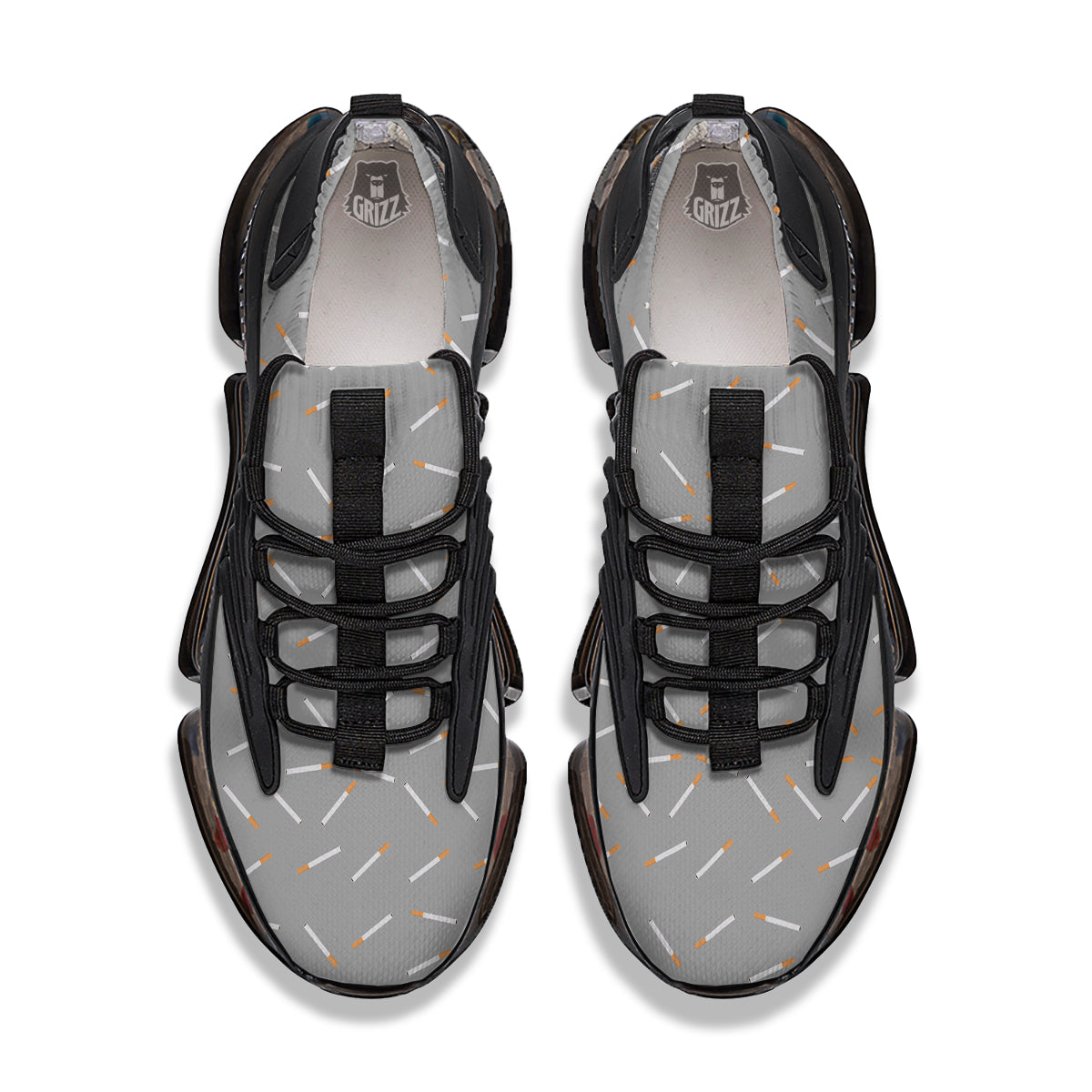 Cigarette Gray Print Pattern Black Gym Shoes-grizzshop