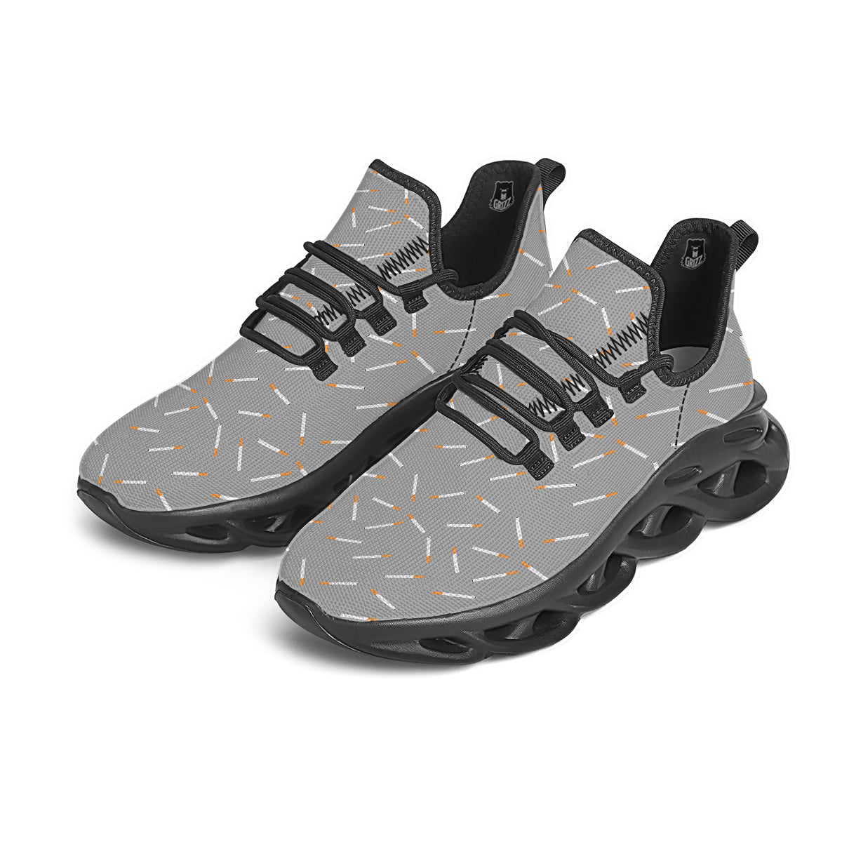 Cigarette Gray Print Pattern Black Running Shoes-grizzshop