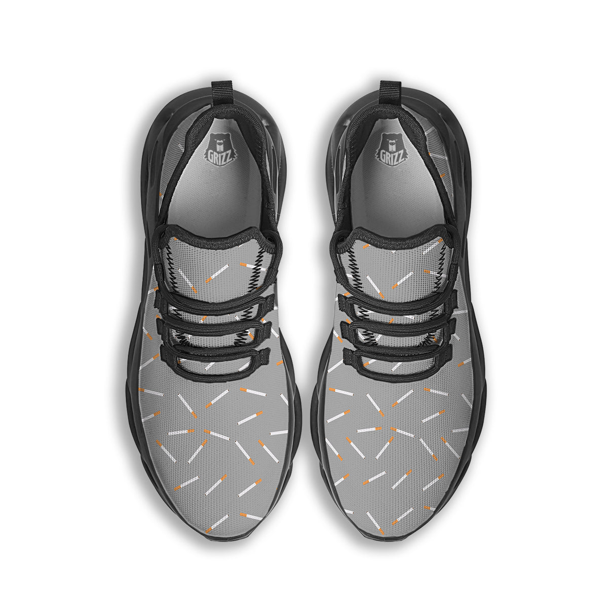 Cigarette Gray Print Pattern Black Running Shoes-grizzshop