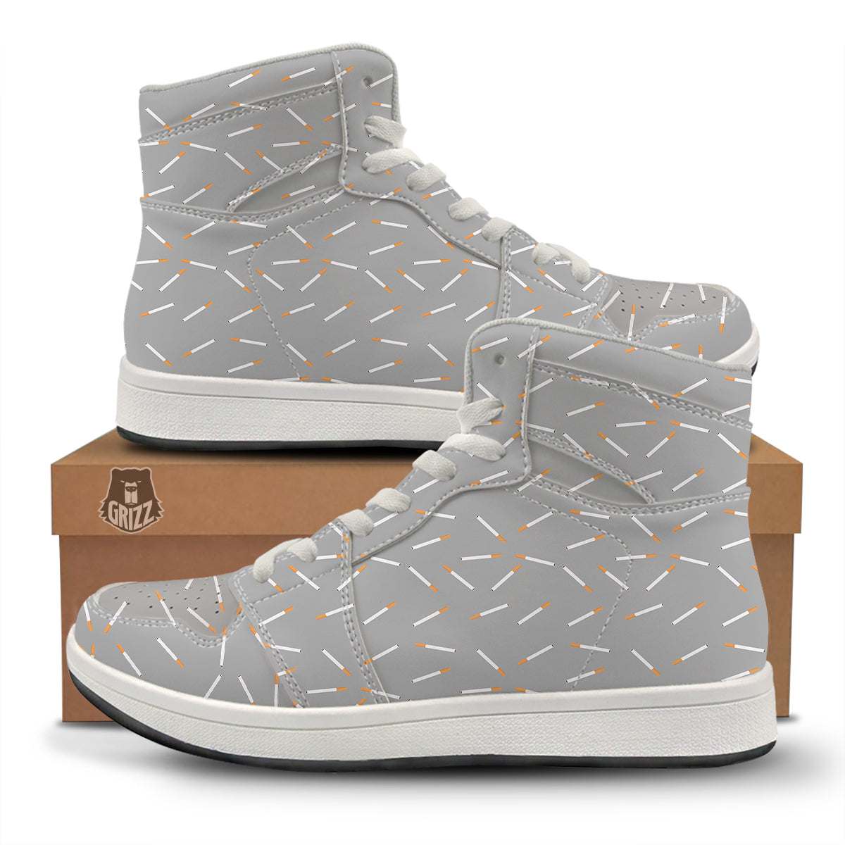 Cigarette Gray Print Pattern High Top Sneakers-grizzshop