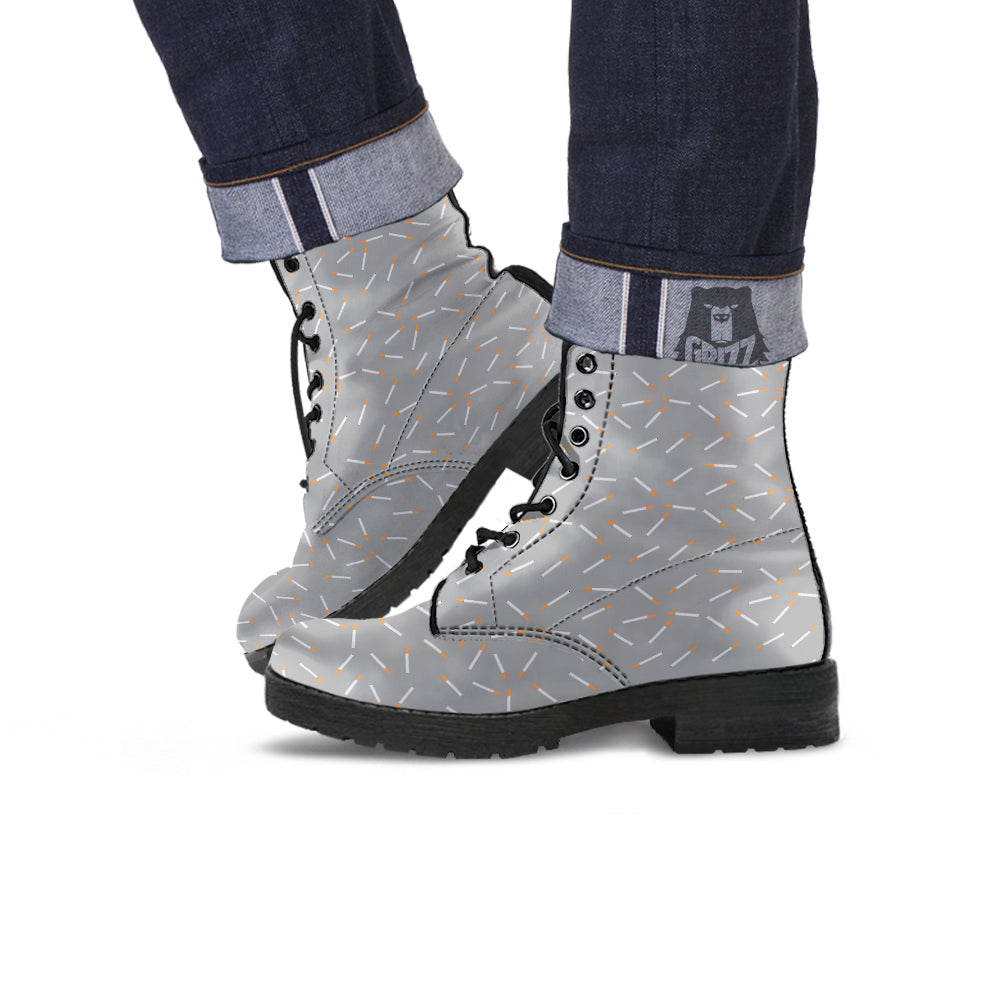 Cigarette Gray Print Pattern Leather Boots-grizzshop