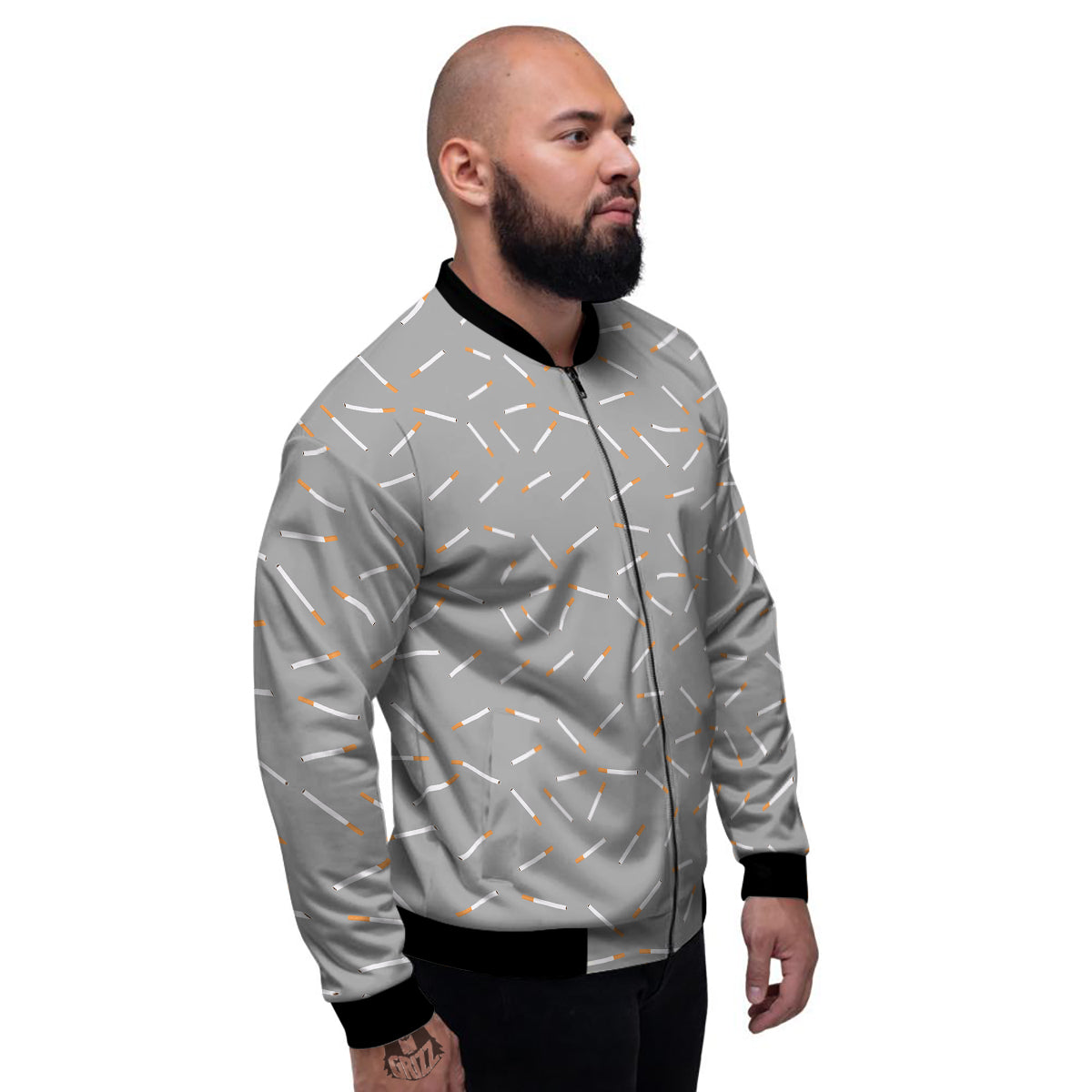 Cigarette Gray Print Pattern Men's Bomber Jacket-grizzshop