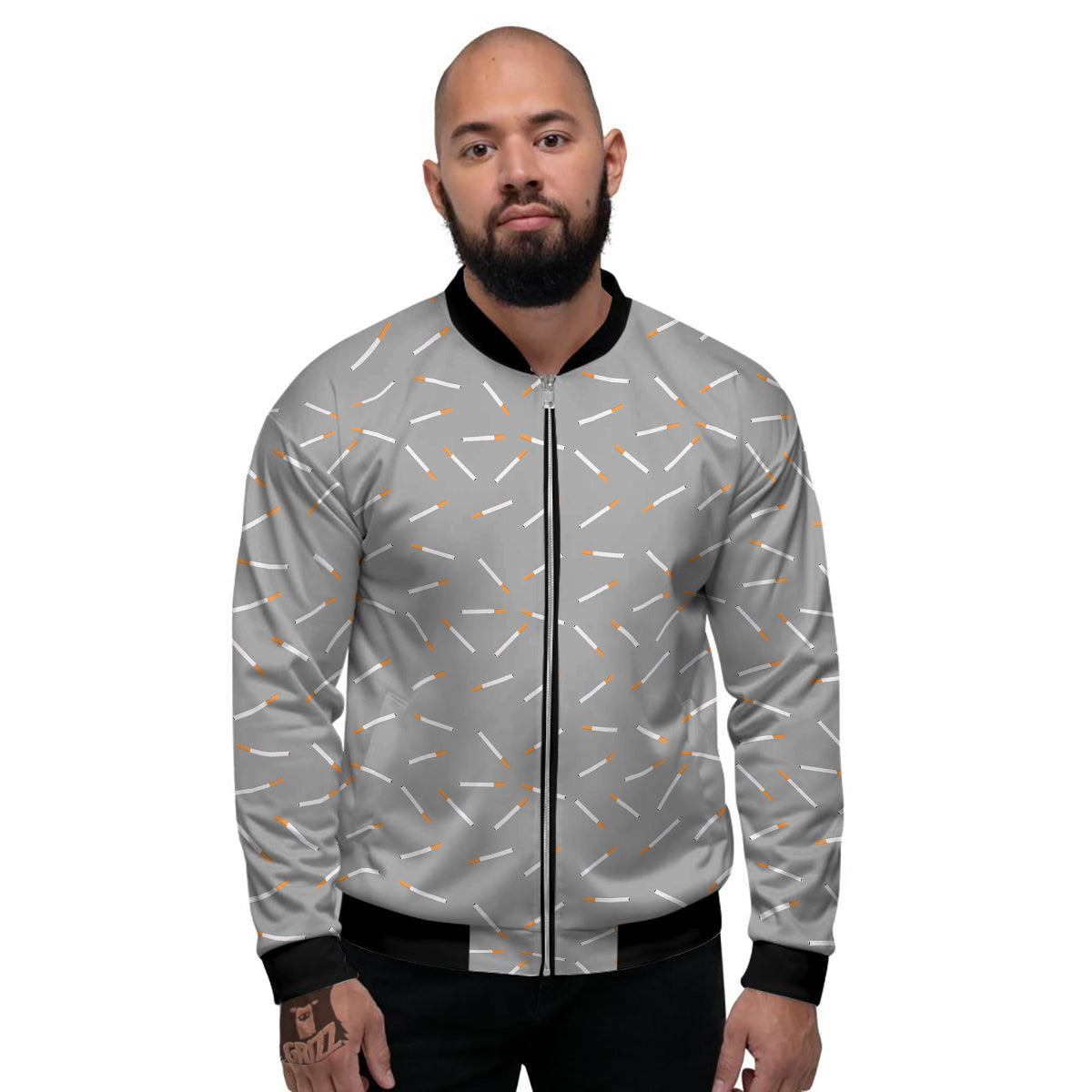 Cigarette Gray Print Pattern Men's Bomber Jacket-grizzshop