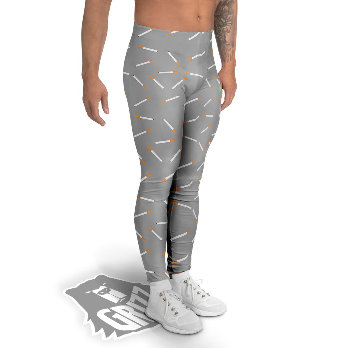 Cigarette Gray Print Pattern Men's Leggings-grizzshop