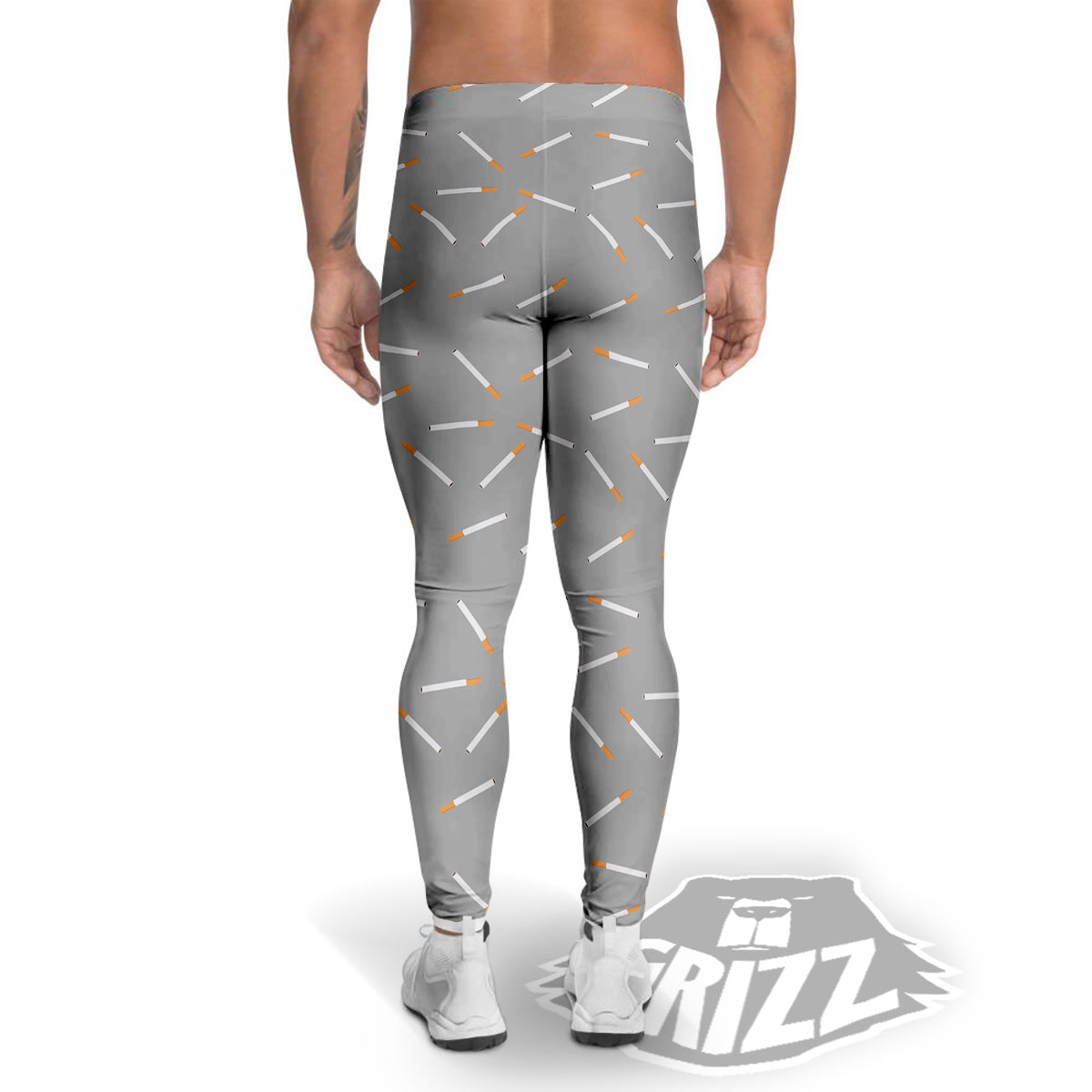 Cigarette Gray Print Pattern Men's Leggings-grizzshop