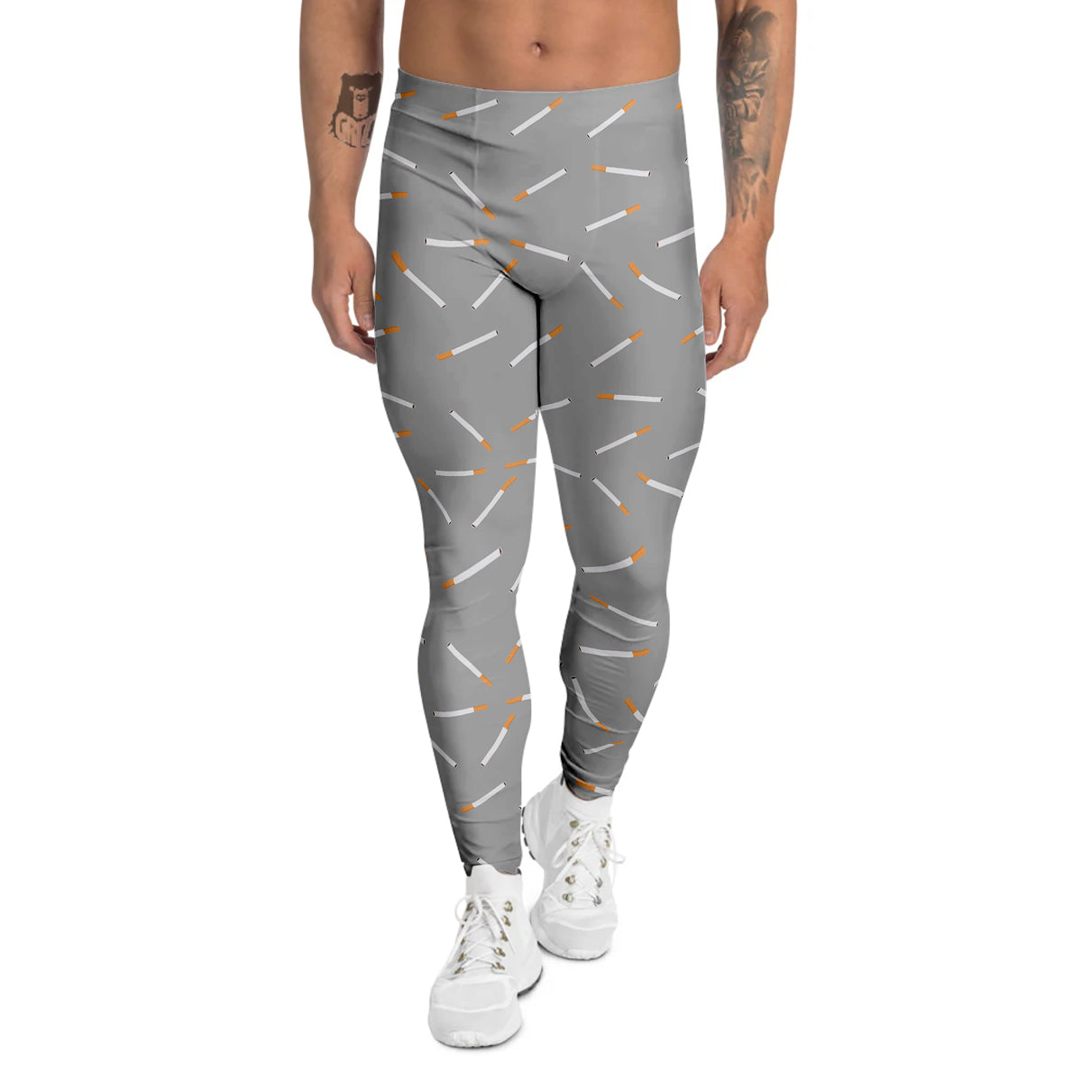 Cigarette Gray Print Pattern Men's Leggings-grizzshop