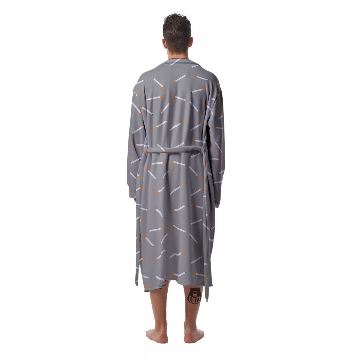 Cigarette Gray Print Pattern Men's Robe-grizzshop