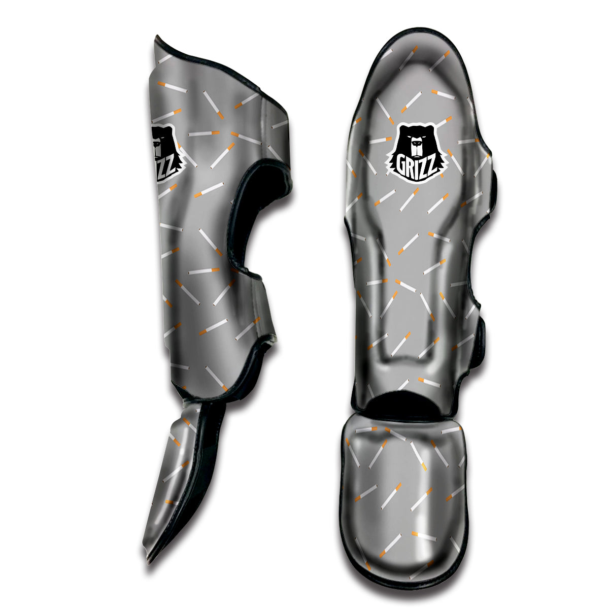 Cigarette Gray Print Pattern Muay Thai Shin Guards-grizzshop