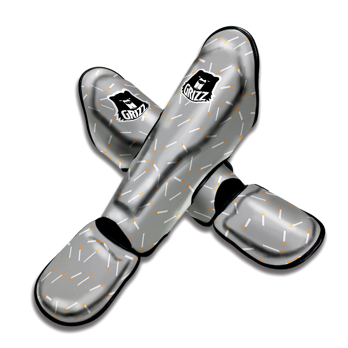 Cigarette Gray Print Pattern Muay Thai Shin Guards-grizzshop