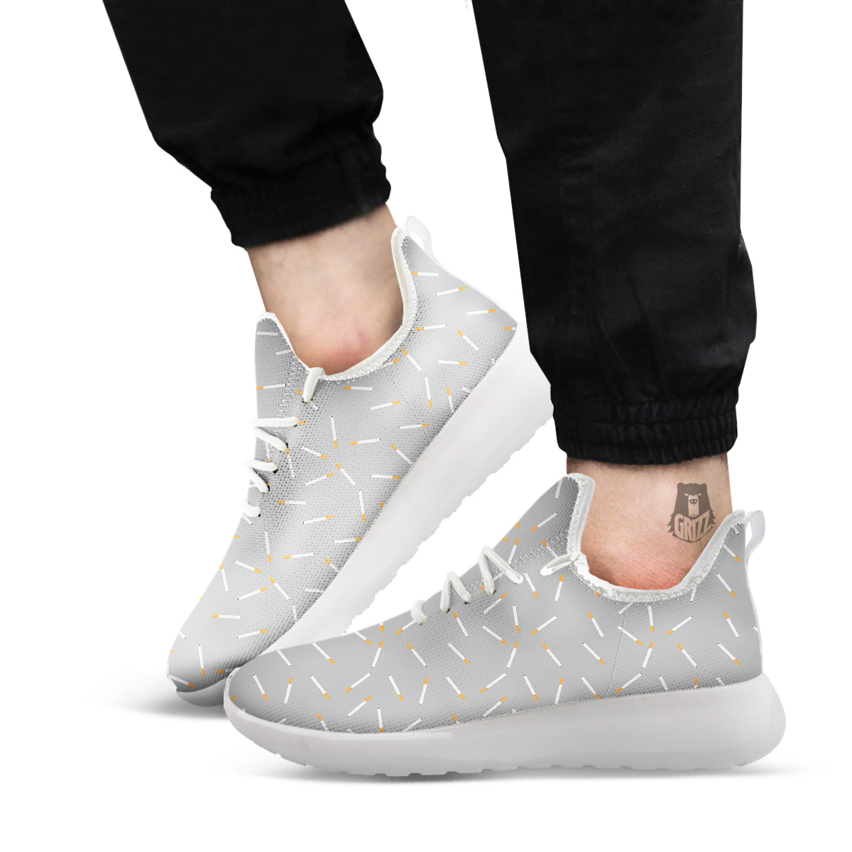 Cigarette Gray Print Pattern White Athletic Shoes-grizzshop