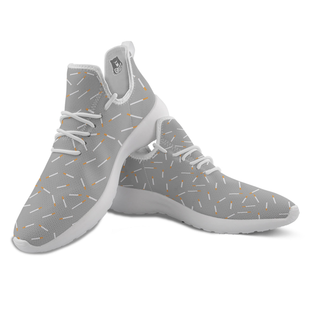 Cigarette Gray Print Pattern White Athletic Shoes-grizzshop
