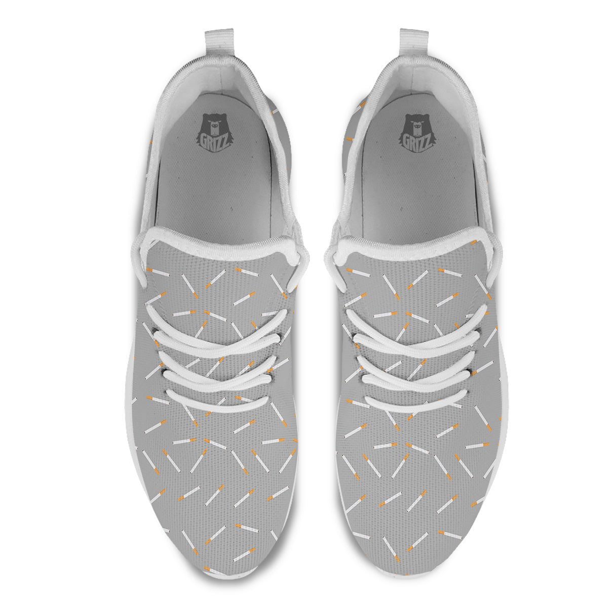 Cigarette Gray Print Pattern White Athletic Shoes-grizzshop